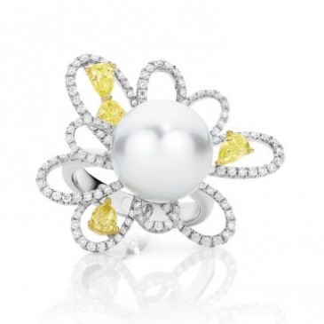 Pearl And Yellow Diamond Dress Ring