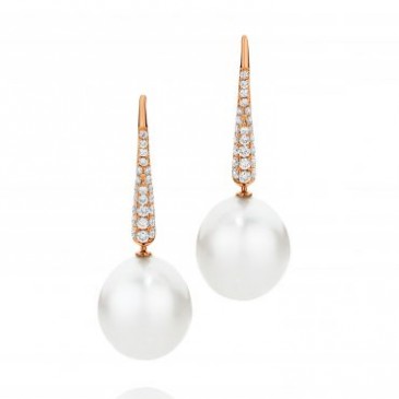Rose Gold Pearl Drop and Diamond Earrings