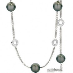 Tahitian Black Pearl and Diamond circle necklace