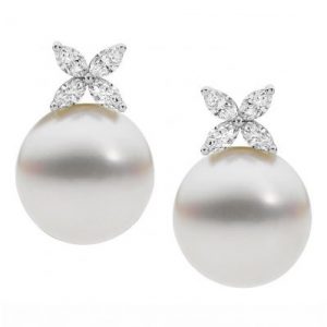 pearl and diamond flower earring