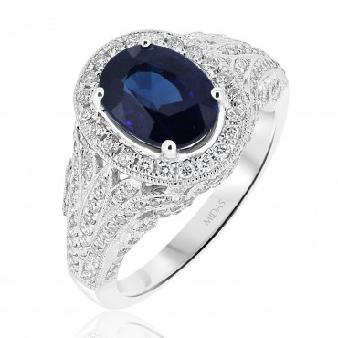Vintage Ceylon Sapphire and Diamond Halo Ring