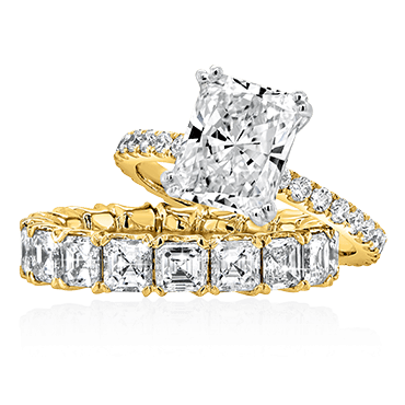 Radiant Cut Engagement Ring with Asscher Cut Wedding Band