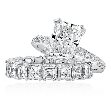 Radiant Cut Engagement Ring with Asscher Cut Wedding Band