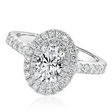 Oval Cut Engagement Ring with Double Round Diamond Halo