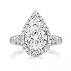 Delicate Pear with Round Halo and Cathedral Band