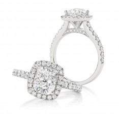 Cushion Cut with seamless claw set halo and Pavé gallery