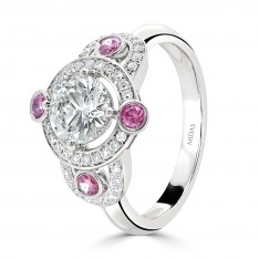 Vintage Pink Round Halo Diamond Engagement Ring