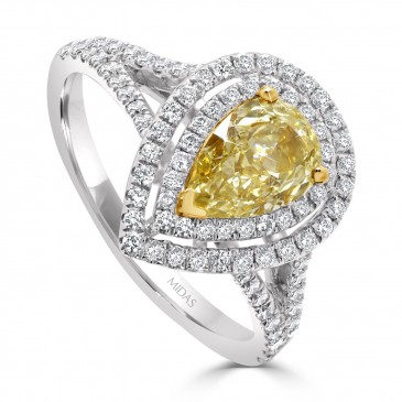 Fancy Yellow Pear Diamond with Double Halo