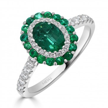 Oval Emerald with Diamond and Emerald Halo