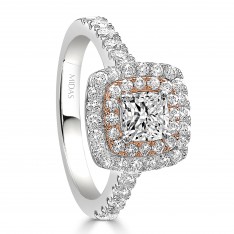 Two-toned Halo Cushion Cut Engagement Ring